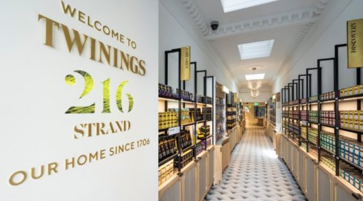 Gold signage at the Twinings store in London.