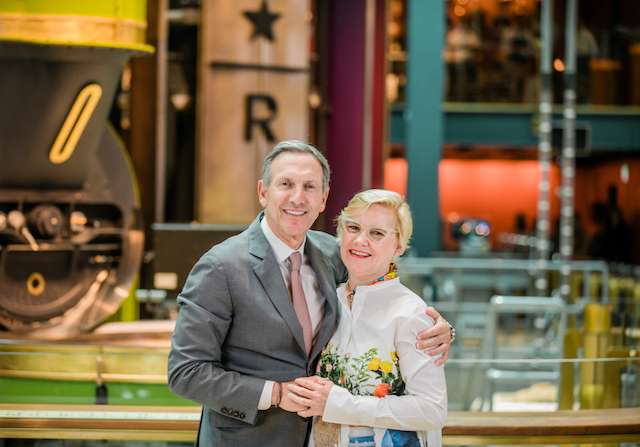 Starbucks chairman emeritus Howard Schultz and Liz Muller, Starbucks senior vice president and chief design officer are photographed in the Starbucks Reserve Roastery in Milan, Italy on Tuesday, September 4, 2018.