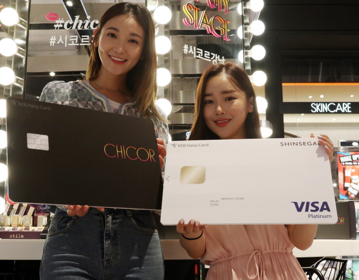Models posing with a new credit card affiliated with Chicor, a beauty multi-brand shop under  Shinsegae Group's wing. (image: Shinsegae Group)