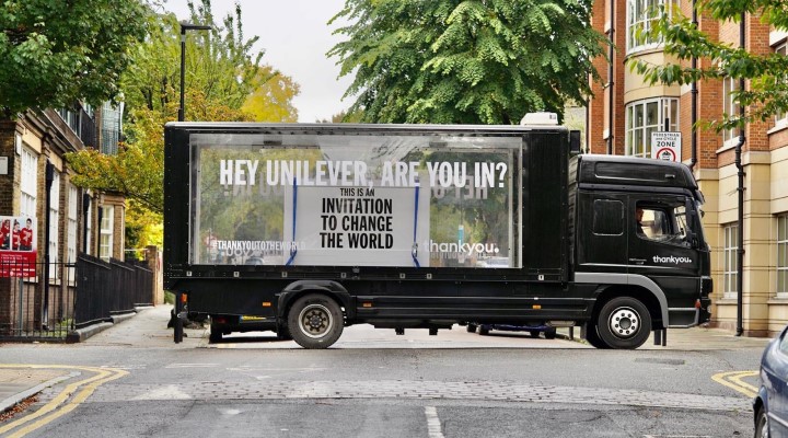 Thankyou truck with global campaign messaging