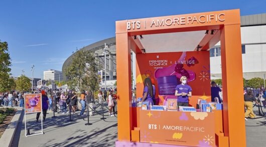 A photo of Amorepacific’s booth at SoFi stadium in Los Angeles for the ‘BTS Permission to Dance On Stage' concert.