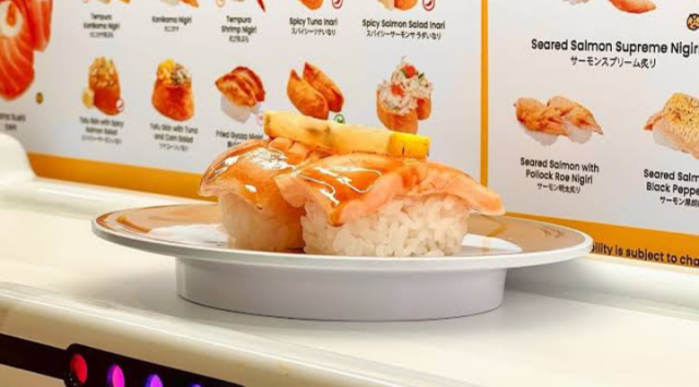 Shrimp roll on a Genki Sushi conveyor belt