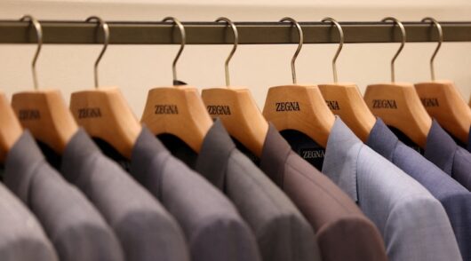 Coat hangers at the Ermenegildo Zegna outlet retail store