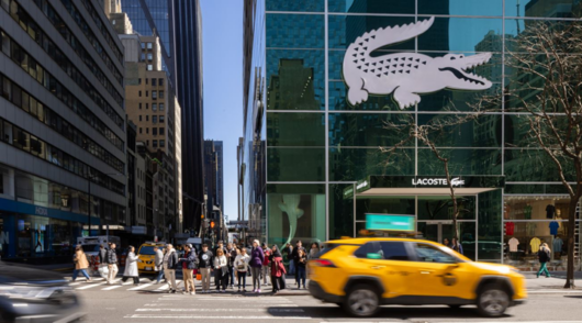 An exterior shot of the Lacoste flagship boutique in New York City.
