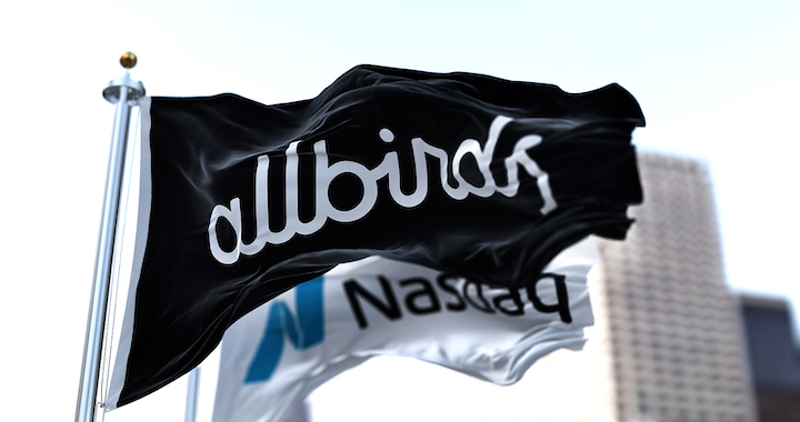 A flag waving Allbird’s logo.