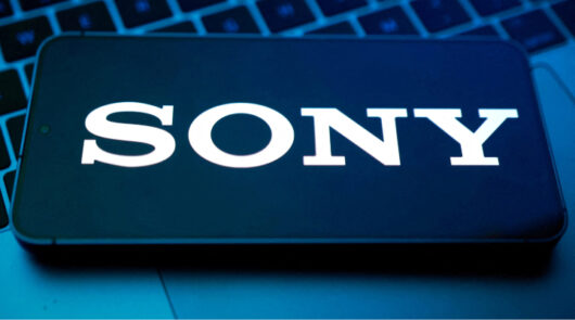 A smartphone displaying the Sony logo.