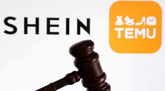 Shein and Temu logos are seen in this illustration taken