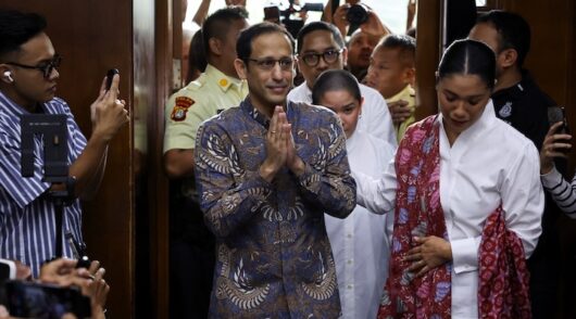 Nadiem Makarim, Indonesia's former education minister and co-founder of Gojek, at the courtroom.