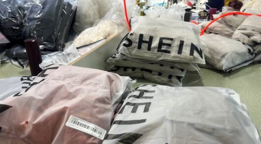 Packs of clothing are pictured at a garment factory for Shein in Guangzhou, Guangdong province