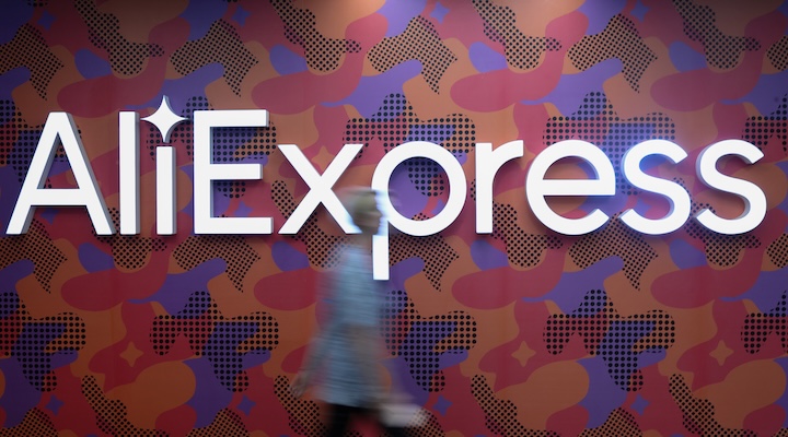 The logo of AliExpress is seen inside the company's office in Moscow