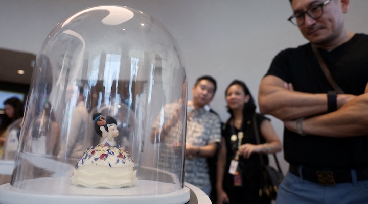 Character-themed desserts at Pop Mart's first international bakery.