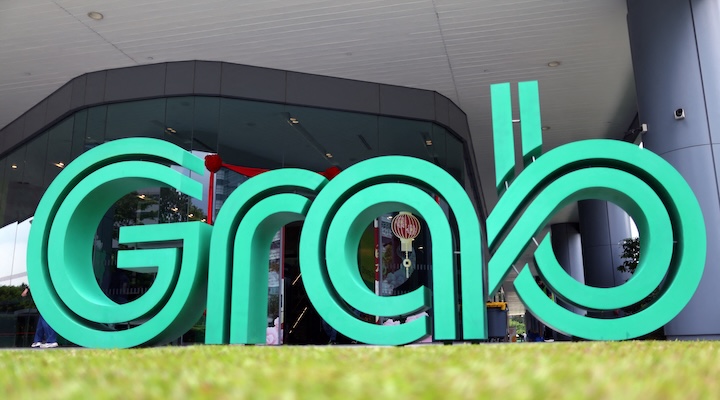 A Grab signage is seen at their office in Singapore