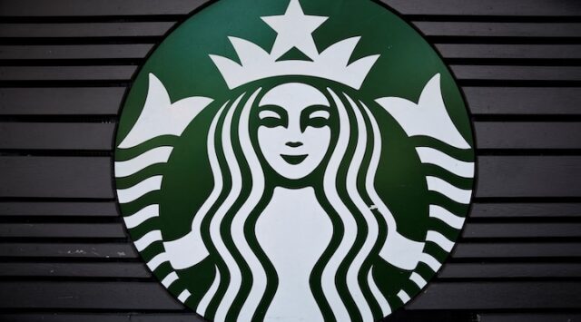 A Starbucks logo is pictured in Los Angeles