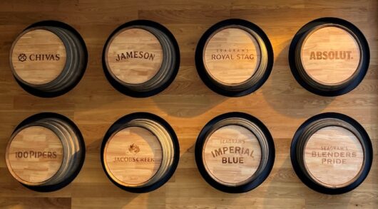 Pernod Ricard's brand names are seen inside its India office in Gurugram, India